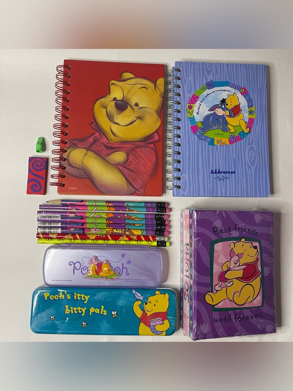 Lot 12 Winnie Pooh Stationary - Notebook Address Photo Album Pencil Cases Eraser